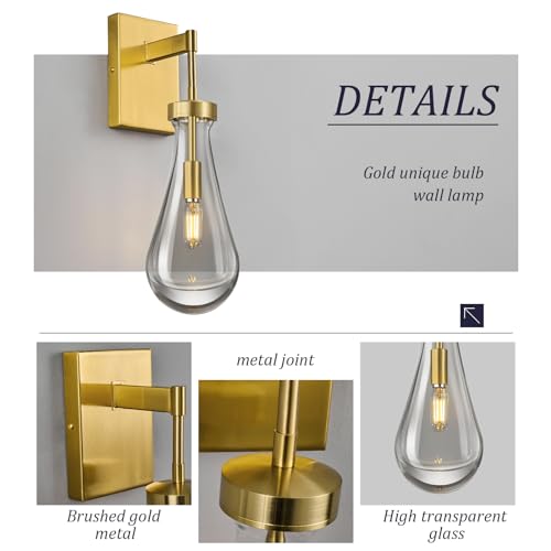 Raindrop Wall Sconces Gold Sconces Wall Decor Modern Wall Lighting Glass Bathroom Sconces Indoor Vanity Light Wall Lamp for Bedroom Living Room Stair