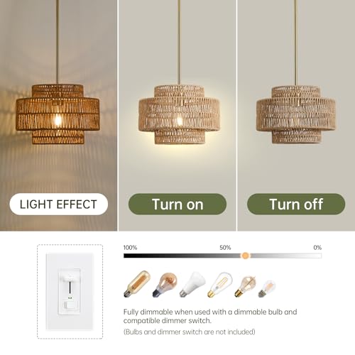 12.4" Rattan Pendant Light for Kitchen Island