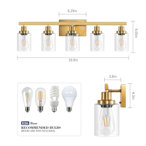 5 Light Gold Bathroom Vanity Light