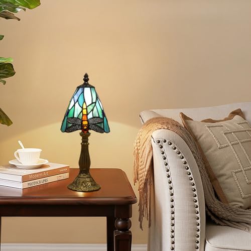 Tiffany Small Lamp Blue Dragonfly Stained Glass Bedside Nightstand Table Lamp