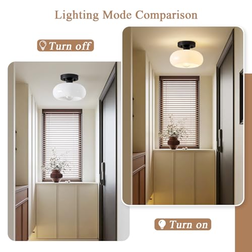Mid Century Modern Black Semi Flush Mount Ceiling Light 8.66 Inch