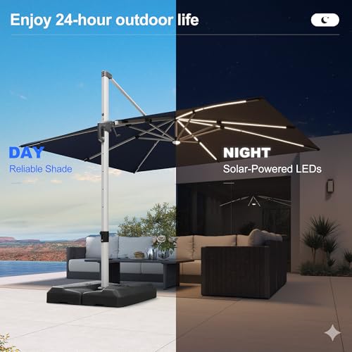 Cantilever Umbrella 9' X 12' Solar LED Light Patio