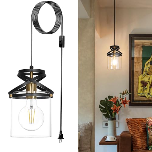 Modern Black and Gold Plug in Hanging Lamp