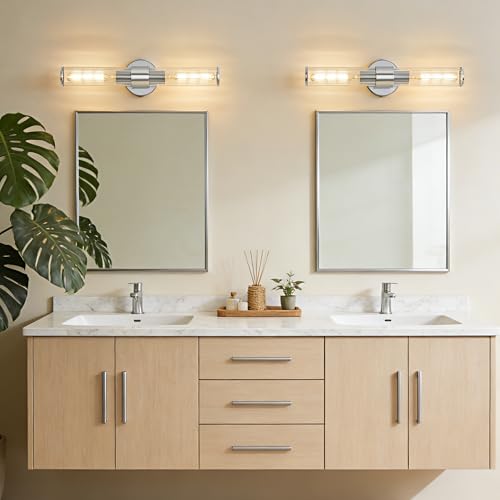 Hardwired Chrome Bathroom Vanity Light Threaded Glass Wall Sconce