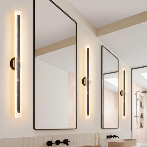 Modern Black Wall Sconces 31.5In Hardwired Wall Light Fixtures Dimmable LED Sconce Wall Lighting Indoor Wall Lamps for Living Room Bedroom Bathroom Hallway Stairs