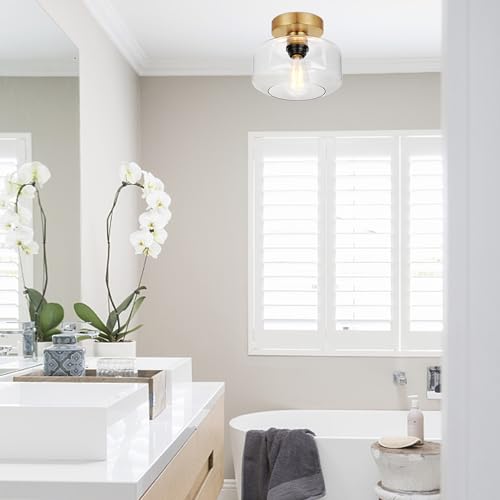 Industrial Semi Flush Mount Ceiling Light Brushed Gold