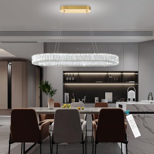 L40 xW16 Modern Oval Crystal Chandelier Glam Dimmable Crystal Ceiling Chandeliers for Dining Room Kitchen Island Glod