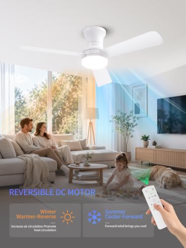 42 Inch White Low Profile Ceiling Fan with Light and Remote (White-3 / 42 Inch)