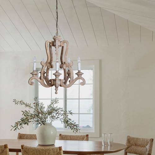 5 Light Farmhouse Distressed Wood Chandelier for Dining Room