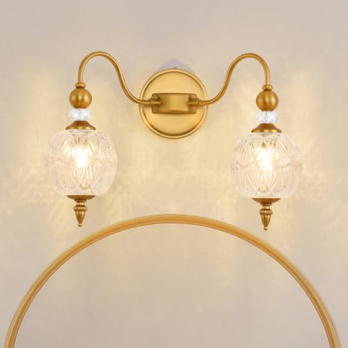 Vintage 2 Light Bathroom Vanity Light Over Mirror (Antique Gold & Clear / 2-Light)