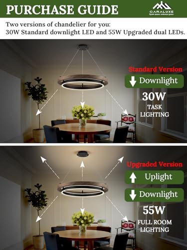 LED 2 Ring Chandelier Dimmable Up Down Light Black Walnut Wood