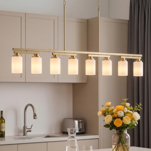 8 Light Brushed Gold Linear Chandelier