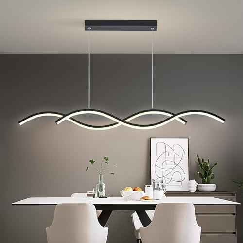 Modern LED Chandelier 31.49in Waving Linear Pendant Light Dimmable 3000K-6000K with Remote Control Hanging Island Light Fixture for Dining Room Living Room