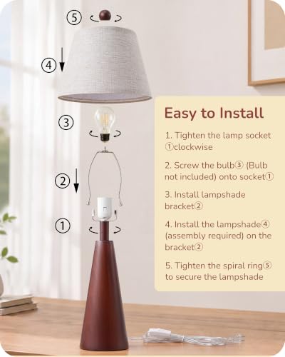 Farmhouse Table Lamp with Tapered Mahogany Wood Base