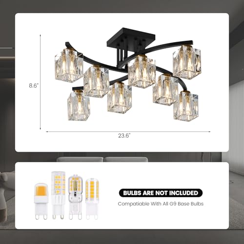 Crystal Semi Flush Mount Ceiling Light with 8