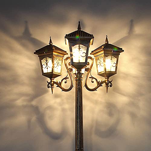 1.75M 3 Heads High Pole Outdoor Post Lamp Waterproof Abollard Column Lamp Street Light Glass Lampshade Lawn Floor Lamp for Porch