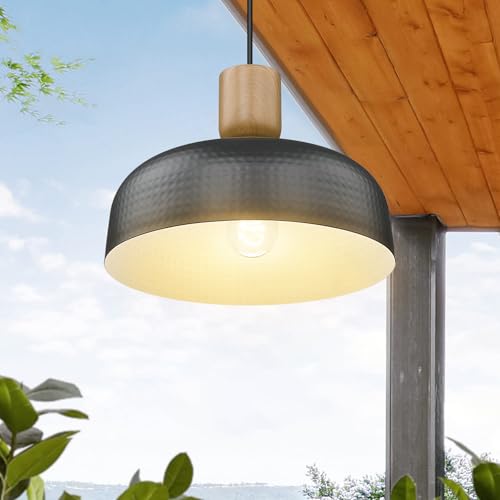 Dusk to Dawn Industrial Pendant Light Fixtures Ceiling Hanging with Hammered Metal Shade