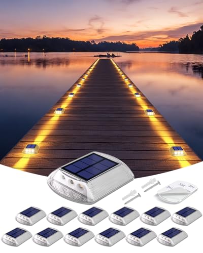 Solar Deck Lights Outdoor IP68 Waterproof 12 Pack Amber Warm (12 Count)