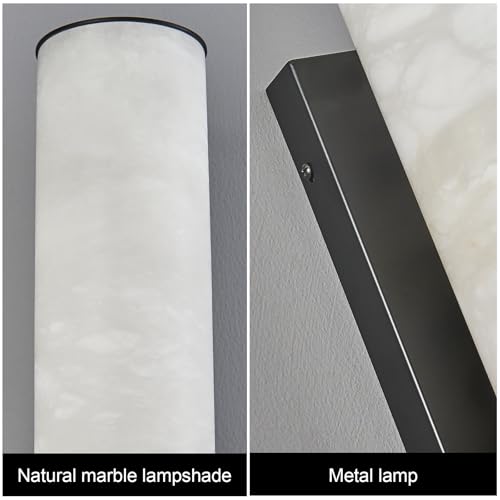 Natural Alabaster Wall Sconces Spanish Marble Wall Light Cylinder Modern Black LED Sconce for Living Room Bedroom Bathroom Stairs（M
