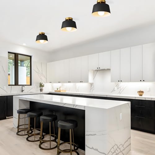 3 Pack Black and Gold Modern Semi Flush Mount Ceiling Light Fxiture 10 in (3 Count)