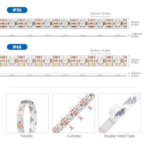 WS2812B Individually Addressable 24V RGB 16.4ft 60LED (White Pcb / 60LED/m IP65)