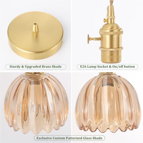 Pendant Light 2 Pack with Amber Tulip Glass Lmapshade (2 Count)