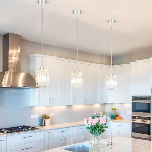 Chrome Kitchen Pendant Lights Over Island with Adjustable Rods (3 Count)