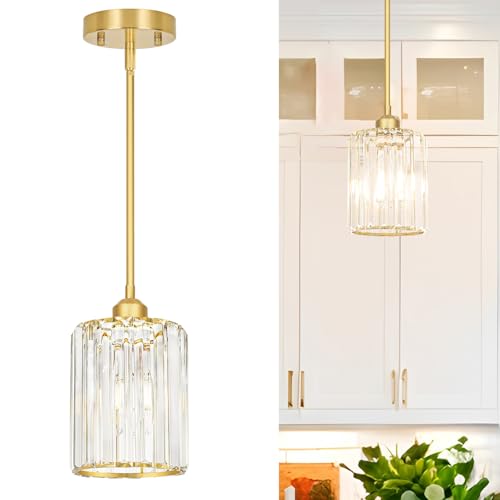 Brushed Gold Kitchen Pendant Lights Over Island with Adjustable Rods