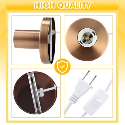 2 Pcs Polished Metal Desktop Lamp Base E26 E27 Screw Light Bulb Holder Sockets Night Light Base Lamp Replacement for Holding Bulb 6 Feet Cord on Off Switch Plug (2 Count)