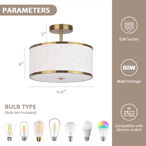 12.6 Inch Semi Flush Mount Ceiling Light