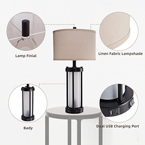 Set of 2 Modern Table Lamps for Living Room with 2 USB Ports (2 Count)