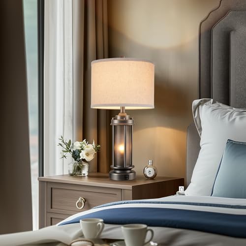 Set of 2 Farmhouse Bedroom Table Lamps with 2 USB C+A Ports (2 Count)