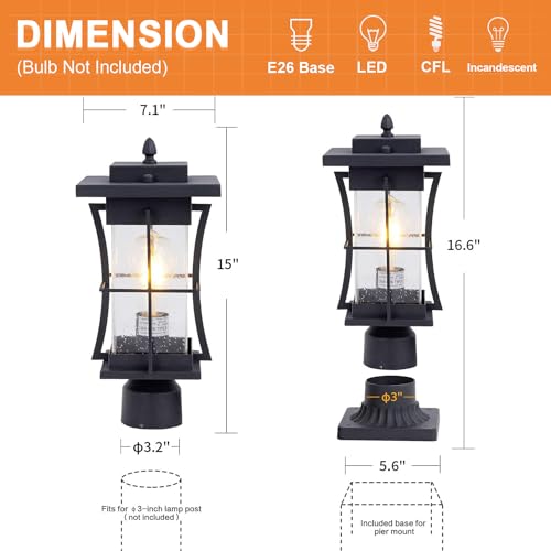 Dusk to Dawn Outdoor Post Light Fixture Waterproof Pole Mount Light with Pier Mount Adapter
