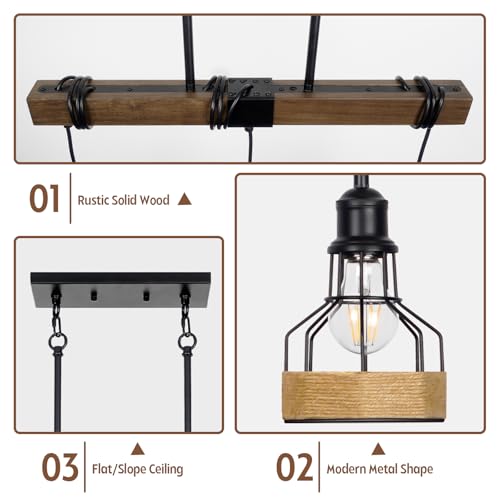3 Light Island Light for Kitchen Over Table Chandelier Rustic