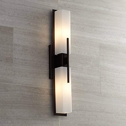 Midtown 23 1 2" White Glass Bronze Bath Bar Modern Wall Light Fixture