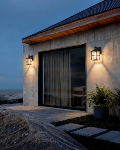 Black Outdoor Motion Sensor Modern Patio Wall Light Fixtures Set of 2 (2 Count)