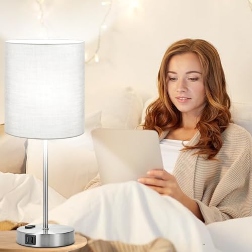 Set of 2 Grey Touch Control Table Lamps with 2 USB Ports & AC Outlet (2 Count)