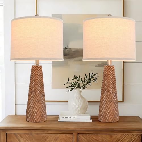 Nightstand Lamp Bedside Lamps Set of 2 Vintage Rustic Farmhouse Table Lamp 3 Way Dimmable Horizontal Stripe Light