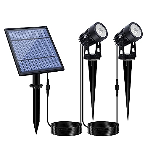 Metal Solar Spot Lights Outdoor with 9.8ft Cable Solar Powered Landscape Lighting Low Voltage IP65 Waterproof Auto On (2 Count)