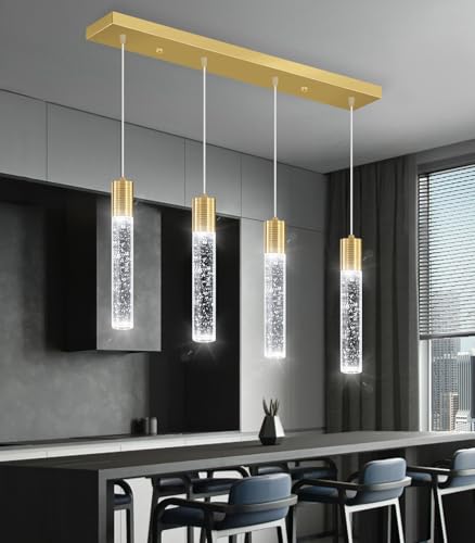 4 Lights Modern Crystal Chandeliers for Kitchen Island Mini Pendants Lighting Fixture LED Ceiling Light for Dining Room Living Room 6000K (4 Count)