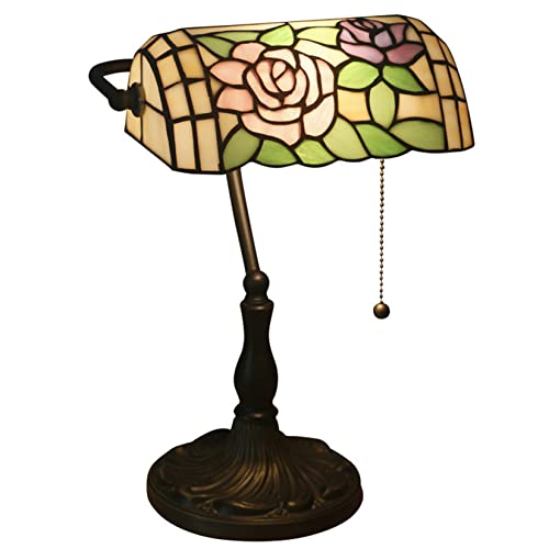 Tiffany Style Bankers Table Lamp Stained Glass Piano Desk Lamp Vintage Bedroom Bedside Lamp for Study