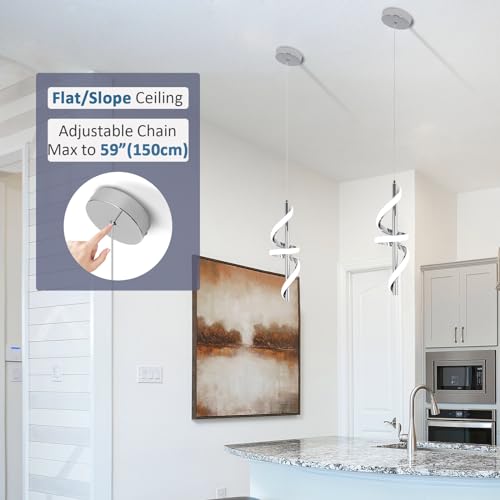 Modern Pendant Light Kitchen Island Lighting 6000K Chrome LED Pendant Light Fixtures Over Island Adjustable Height Pendant Lighting for Kitchen Island Dining Room Bedroom Pendant Lamp