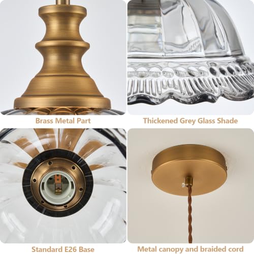 Glass Pendant Lights Modern Pendant Lighting Fixtures Hanging Lamp for Kitchen Island Bedroom Dining Room Coffee Shop Hallway Grey and Brass
