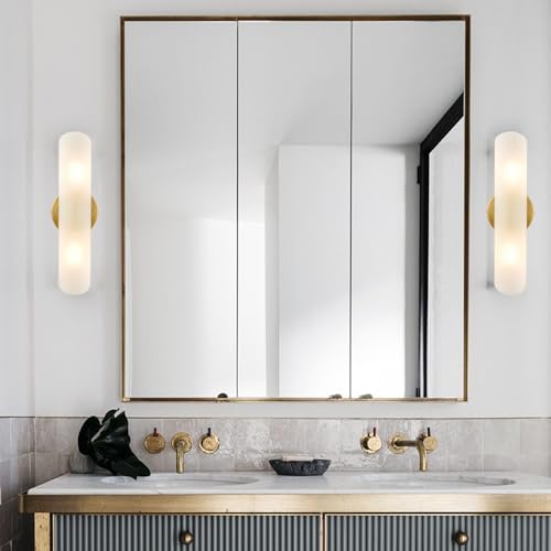Modern Brass Wall Sconces Set of Two Frosted Glass Wall Light Fixture 2 (2 Count)