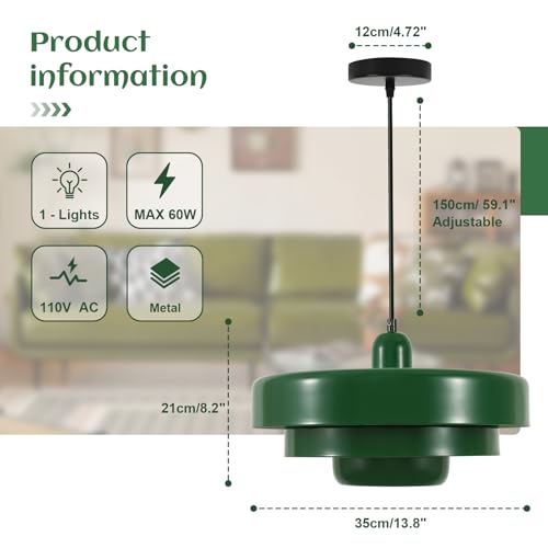 Adjustable Green Industrial Pendant Light Farmhouse Hanging Lamp