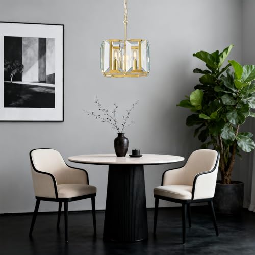 Gold Modern Crystal Chandeliers Rectangle Farmhouse Pendant Light Semi Flush Mount Ceiling Light Fixture for Bedroom Dining Room Kitchen Island Living Room Foyer Hallway