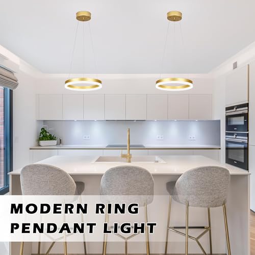 12" Gold Led Ring Chandelier Ring Modern Led Chandelier Modern Pendant Lights Adjustable Height Light Contemporary Light Fixture for Kitchen Island Bedroom Kitchen Island Dining Room
