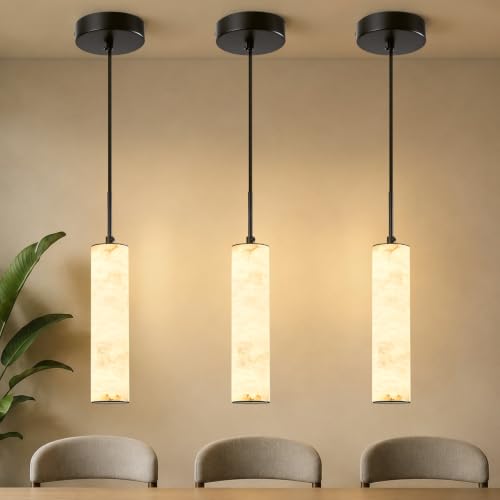 Black Natural Alabaster Long Tube Kitchen Island Pendant Lights (3 Count)