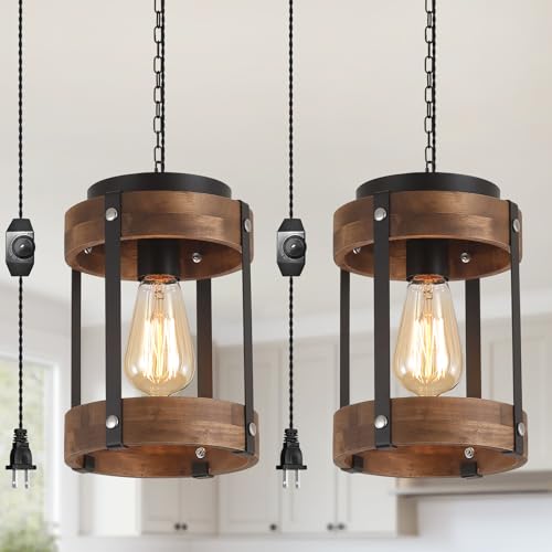 2 Pack Rustic Farmhouse Plug in Pendant Light Fixture with Adjustable Chain (2 Count)