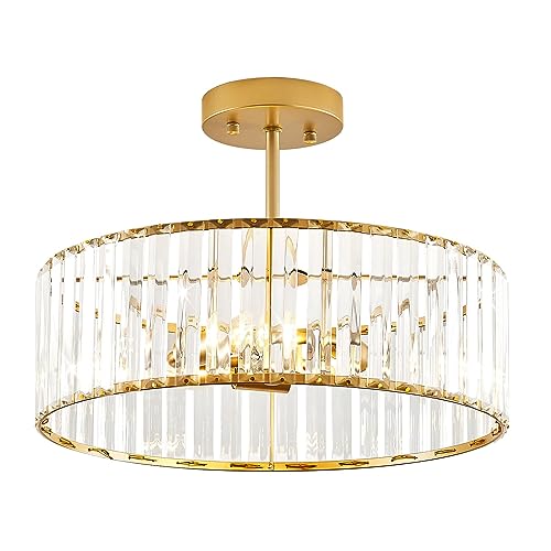 Modern Gold Semi Flush Mount Ceiling Light Crystal 3